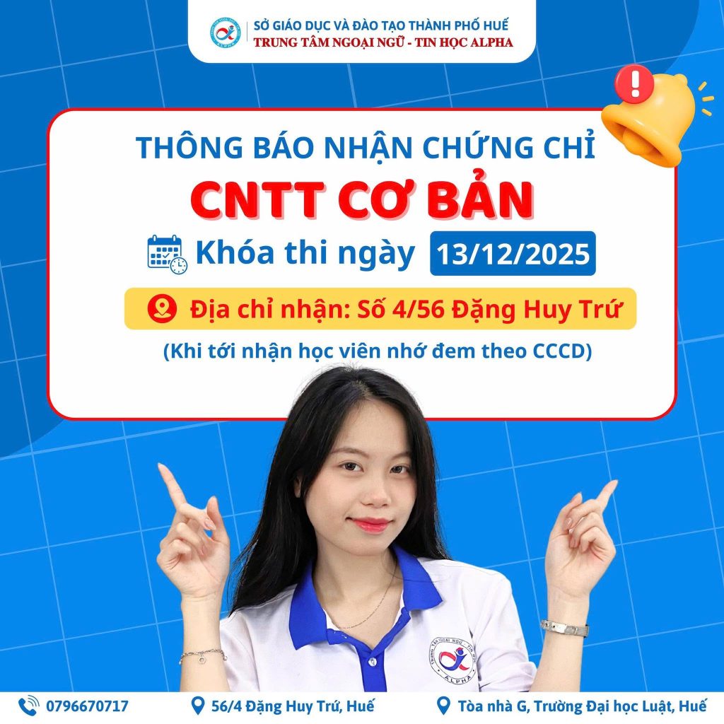 THÔNG BÁO NHẬN CHỨNG CHỈ ỨNG DỤNG CNTT CƠ BẢN – KHÓA 13/12/2025 (Cập nhật mới ngày 09/03/2026)