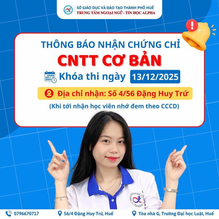 THÔNG BÁO NHẬN CHỨNG CHỈ ỨNG DỤNG CNTT CƠ BẢN – KHÓA 13/12/2025 (Cập nhật mới ngày 09/03/2026)