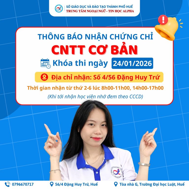 THÔNG BÁO NHẬN CHỨNG CHỈ ỨNG DỤNG CNTT CƠ BẢN – KHÓA 24/01/2026 (Cập nhật mới ngày 02/04/2026)