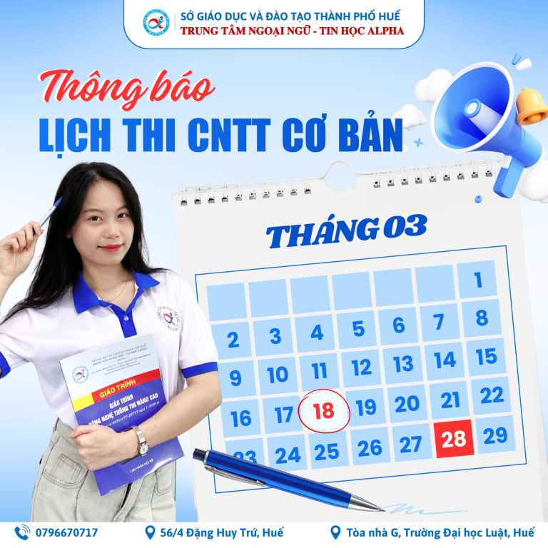 THÔNG BÁO LỊCH THI CHUẨN ỨNG DỤNG CNTT CƠ BẢN – THÁNG 03/2026 (Cập nhật mới ngày 05/03/2026)