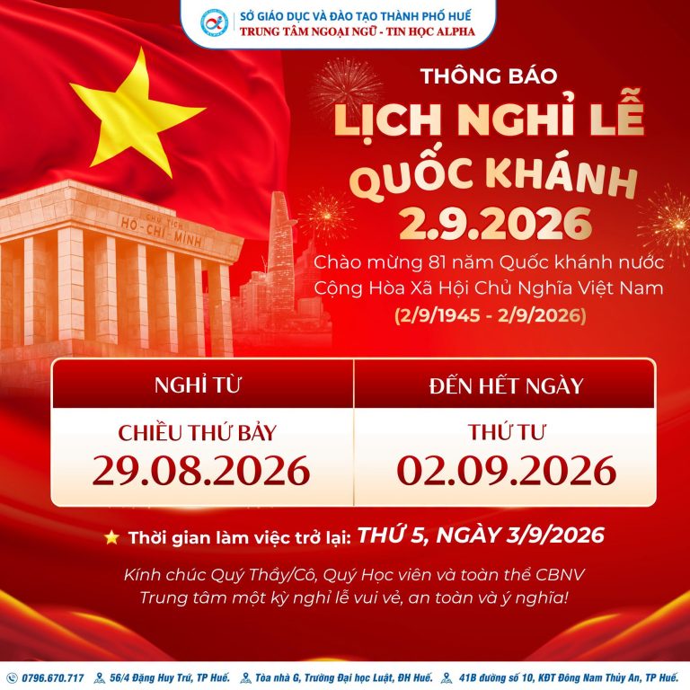 THÔNG BÁO LỊCH NGHỈ LỄ QUỐC KHÁNH 2/9/2026 (CẬP NHẬT MỚI NGÀY 24/08/2026)